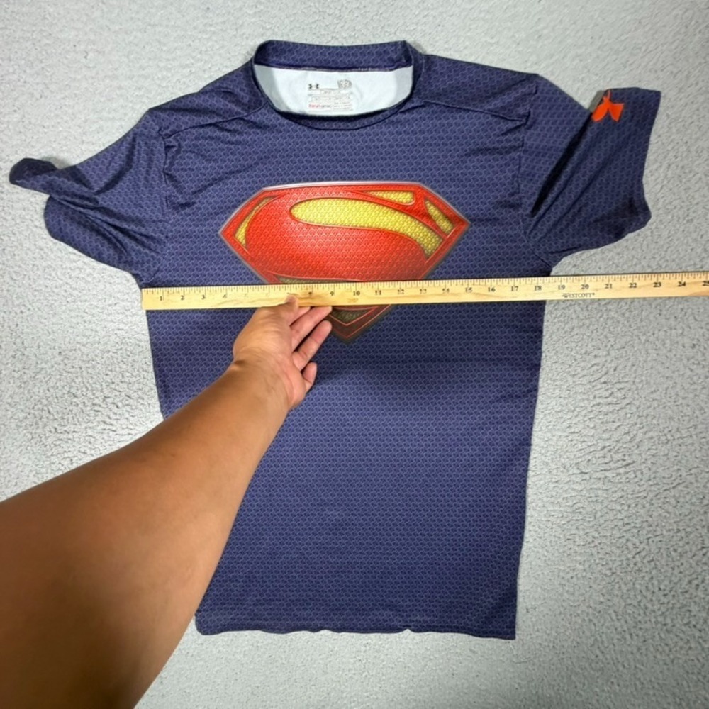 Under Armour Shirt Mens Large Blue Superman Compression Performance Stretch Gym - Picture 7 of 11